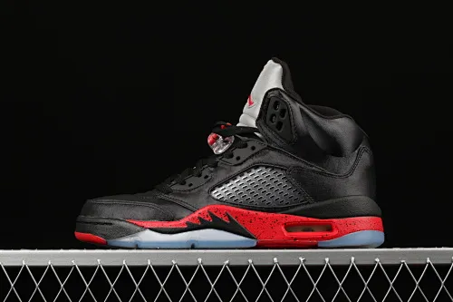 All categories Air Jordan Jordan series basketball shoes Air Jordan 5 Air Jordan 5 Satin Bred AJ5 black and red silk men's basketball shoes 136027-006